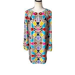 Mara Hoffman Colorful Geometric Mosaic Shift Dress Keyhole Neck Art to Wear M